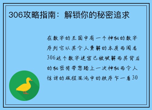 306攻略指南：解锁你的秘密追求