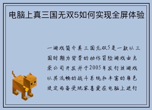 电脑上真三国无双5如何实现全屏体验