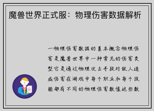魔兽世界正式服：物理伤害数据解析